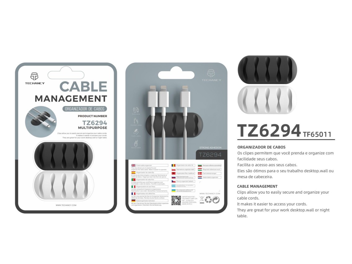 Techancy Cable Support, TZ6294, 2 units, cable organizer, black + white