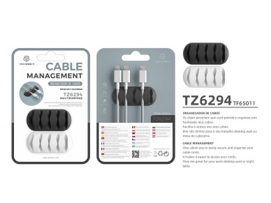 Techancy Cable Support, TZ6294, 2 units, cable organizer, black + white