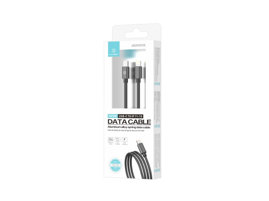 Techancy Cabo Usb C Para Lightning 1m TB1796, Design Totalmente Metálico, Resistente A Animais, Carr