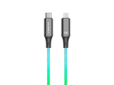 Techancy 1m Data Cable TB1799, USB-C to IP11-14, RGB Lighting Effects, 27W Fast Charging.