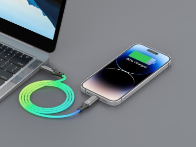 Techancy 1m Data Cable TB1799, USB-C to IP11-14, RGB Lighting Effects, 27W Fast Charging.