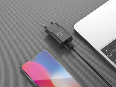 Techancy Carregador De Parede 2usb Preto TA2790, Carregamento 5V-2,4A, Conjunto De Cabos Lightning 1