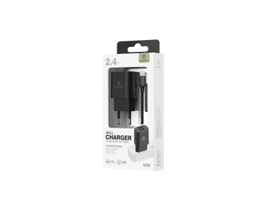 Techancy Carregador De Parede 2usb Preto TA2790, Carregamento 5V-2,4A, Conjunto De Cabos Lightning 1