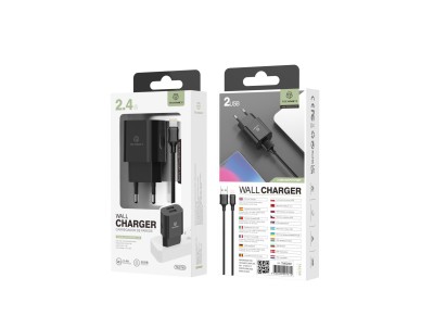 Techancy Carregador De Parede 2usb Preto TA2790, Carregamento 5V-2,4A, Conjunto De Cabos Lightning 1