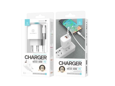 Cargador Techancy TA2802 blanco de 20 W con compatibilidad con PD y QC3.0 y cable USB-C blanco de 1 