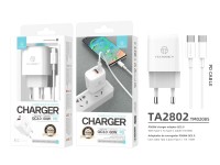 Cargador Techancy TA2802 blanco de 20 W con compatibilidad con PD y QC3.0 y cable USB-C blanco de 1 Cargador Techancy TA2802 blanco de 20 W con compatibilidad con PD y QC3.0 y cable USB-C blanco de 1