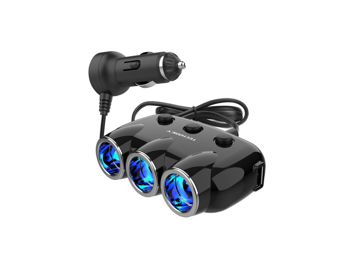 Techancy Carregador De Automóvel 3 Em 1 Preto TC6413, Entrada 12-24v, Saída 10-12a 120w, Parceiro El