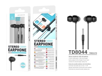 Techancy Auricular Com Fio Preto TD8044, 3,5 Mm Com Microfone, Compat�vel Com Som Est�reo Para Jogos