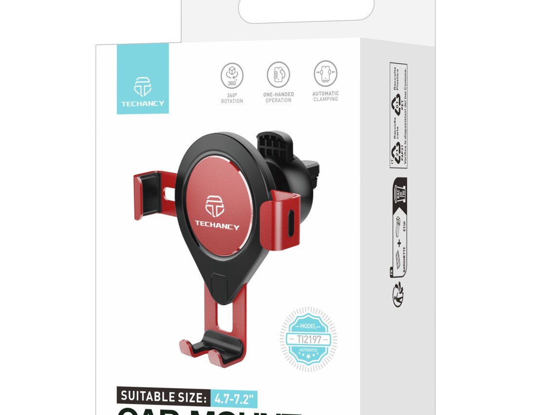 Red Car Phone Holder Ti2197, 360 Degree Rotation for 4.7-7.2 Inch Phones