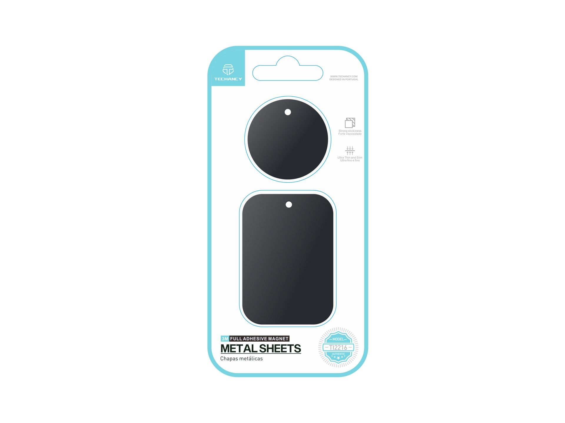 Techancy Adesivo Metálico Para Telemóveis Ti2216 Preto Para Suportes Magnéticos De Telemóveis E Capa