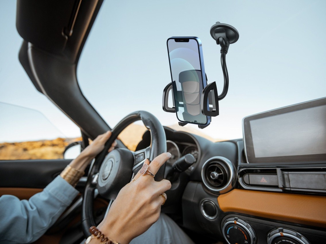 Techancy Ti2201 Car Phone Holder, 360° Rotation, Variable Hose Shape, 4.7-7.2 Inches