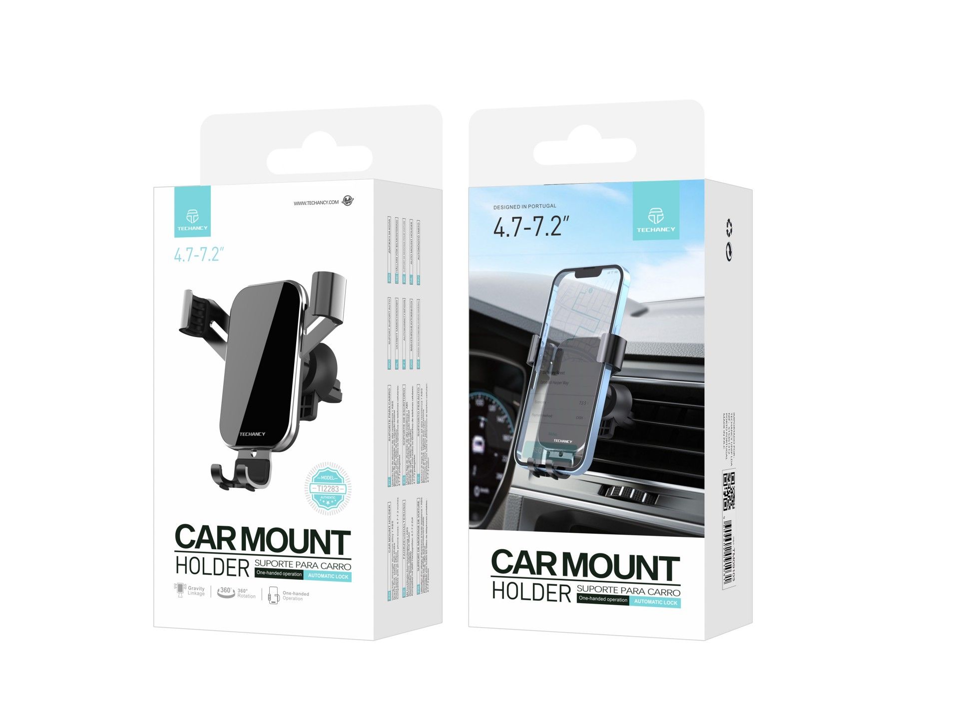 Techancy Suporte Para Telemóvel Para Automóvel Ti2283, Metal, Painel De Vidro Espelhado, Telemóveis