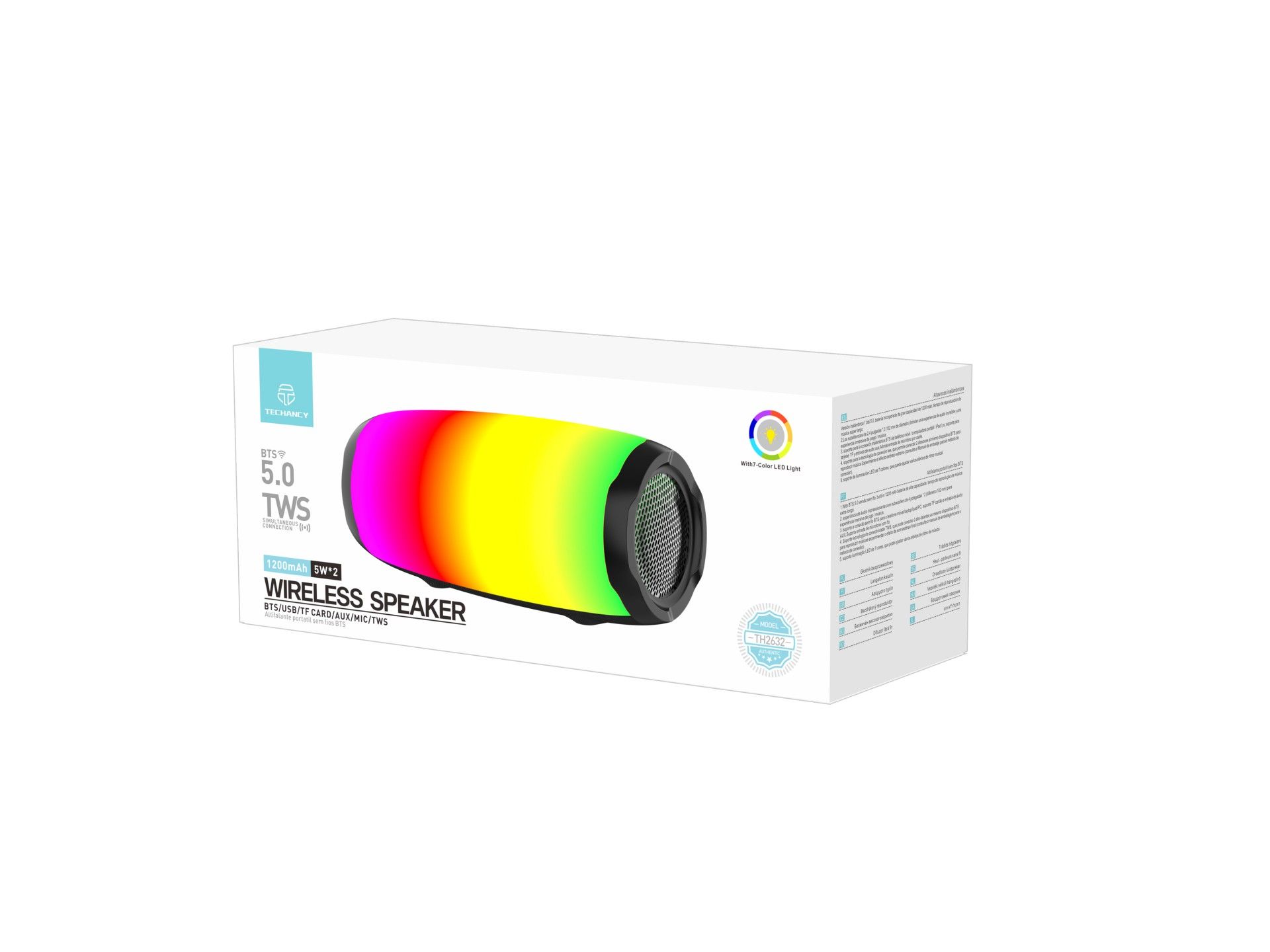 Techancy Audio Bluetooth TH2632, LED de ritmo musical, batería integrada, compatible con conexión in