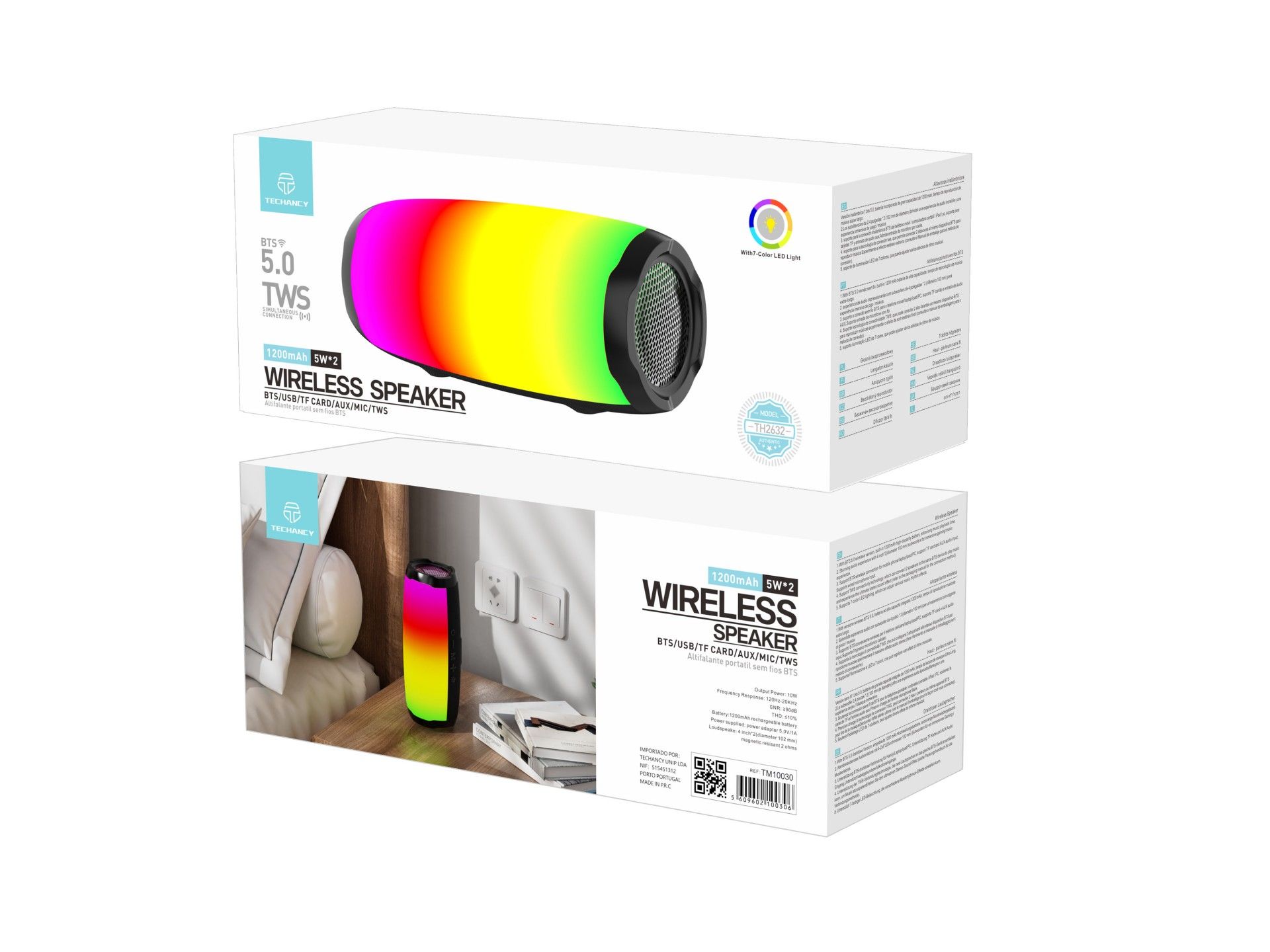 Techancy Audio Bluetooth TH2632, LED de ritmo musical, batería integrada, compatible con conexión in