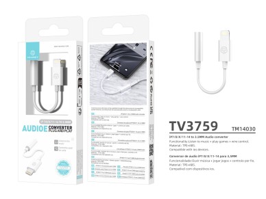 Techancy Conversor De �udio Ip7/8/X/11-14 Para 3,5 Mm TV3759, Suporta M�sica, Jogos, Compat�vel Com 