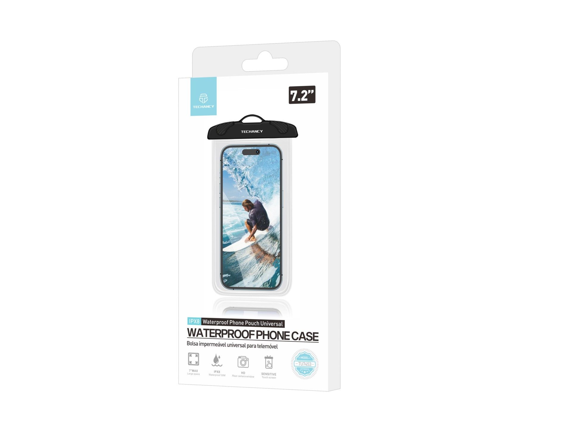 Techancy Capa De Telemóvel À Prova De Água Preta TU7453. Capacidade Extra Grande De 7,2 Polegadas, À