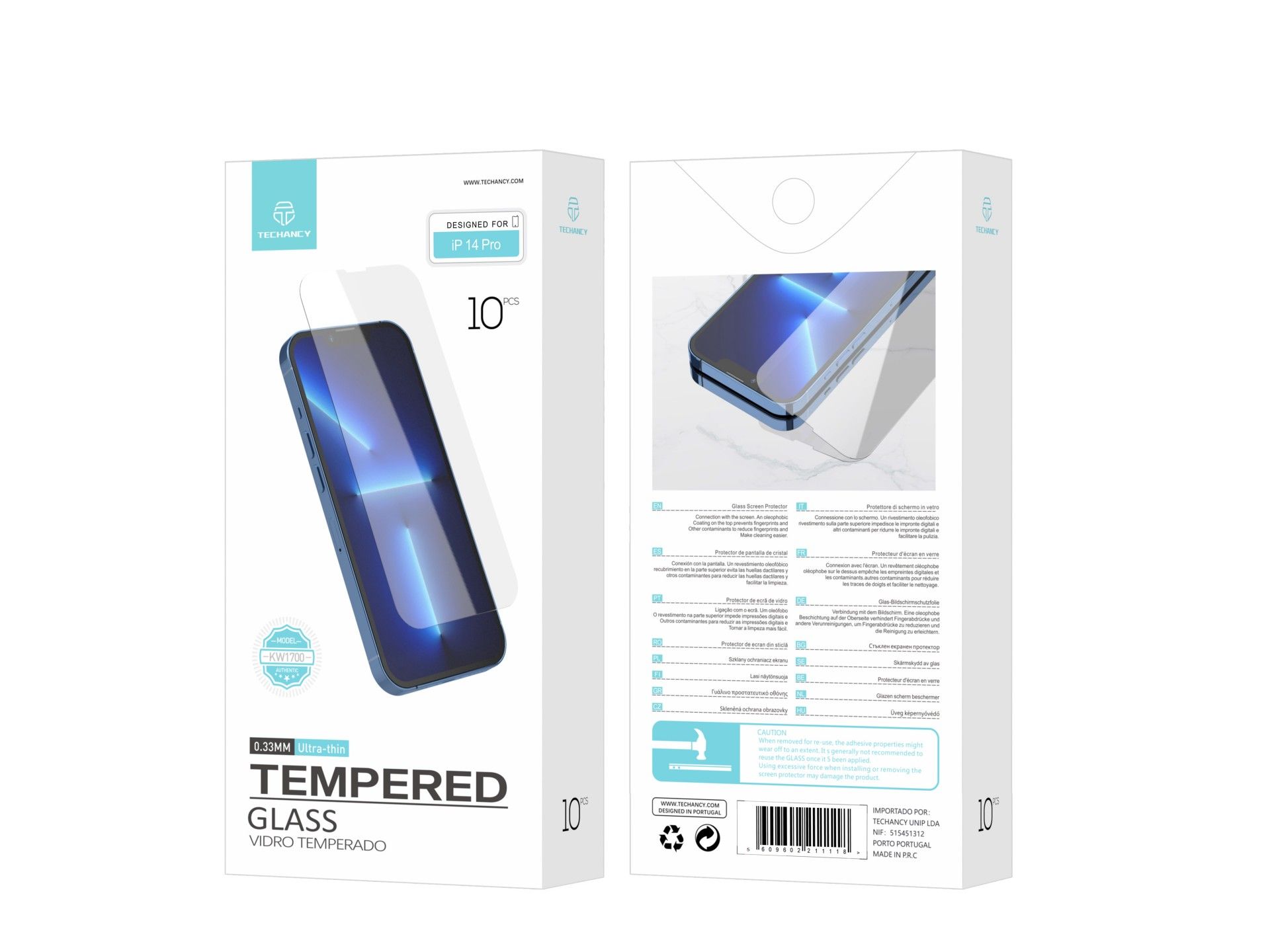 Techancy Tempered Glass Screen Protector for iPhone 14 Pro KW1700, 0.33mm, Scratch-resistant, High T