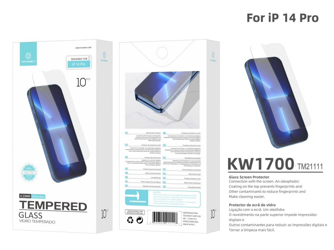 Techancy Tempered Glass Screen Protector for iPhone 14 Pro KW1700, 0.33mm, Scratch-resistant, High T