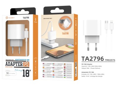 Cargador PD Techancy TA2786 de 18 W, cable Lightning USB-C, carga rápida de 18 W, compacto y portáti Cargador PD Techancy TA2786 de 18 W, cable Lightning USB-C, carga rápida de 18 W, compacto y portáti