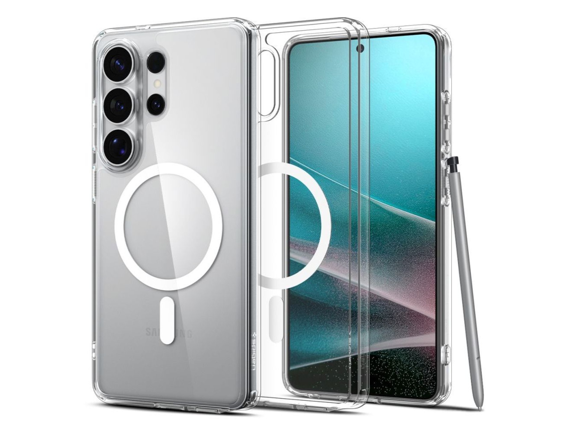 Funda Spigen Ultra Hybrid MagSafe para Samsung Galaxy S26 Ultra (transparente y blanca)