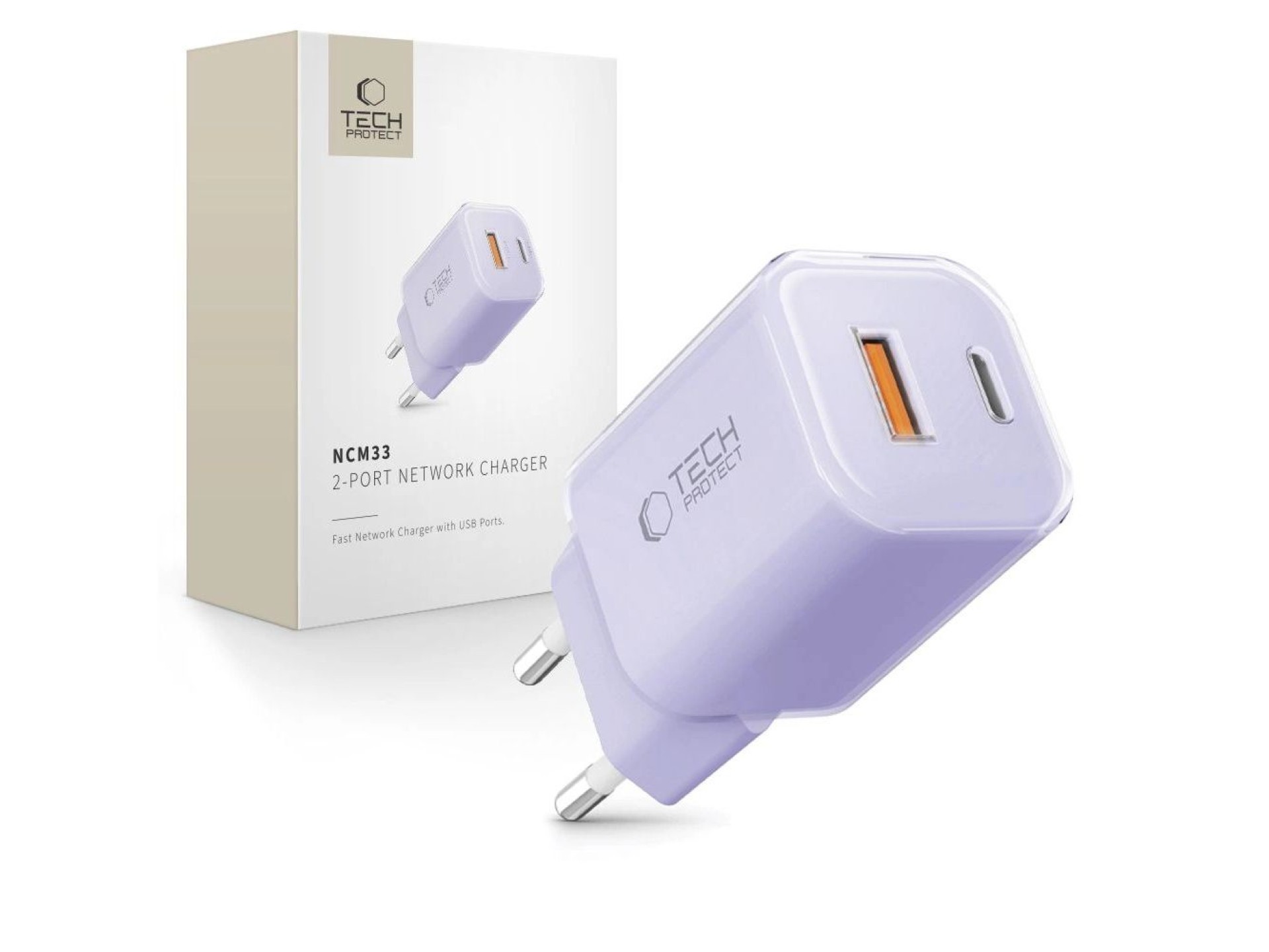 Cargador de pared Tech-Protect NCM33 PD 33 W QC3.0 USB-C/USB-C - Morado