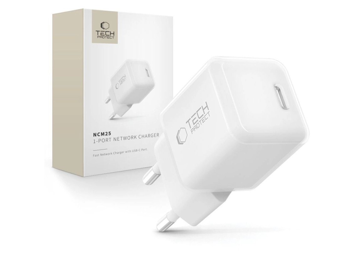 Cargador de pared Tech-Protect NCM25 USB-C PD de 25 W - Blanco