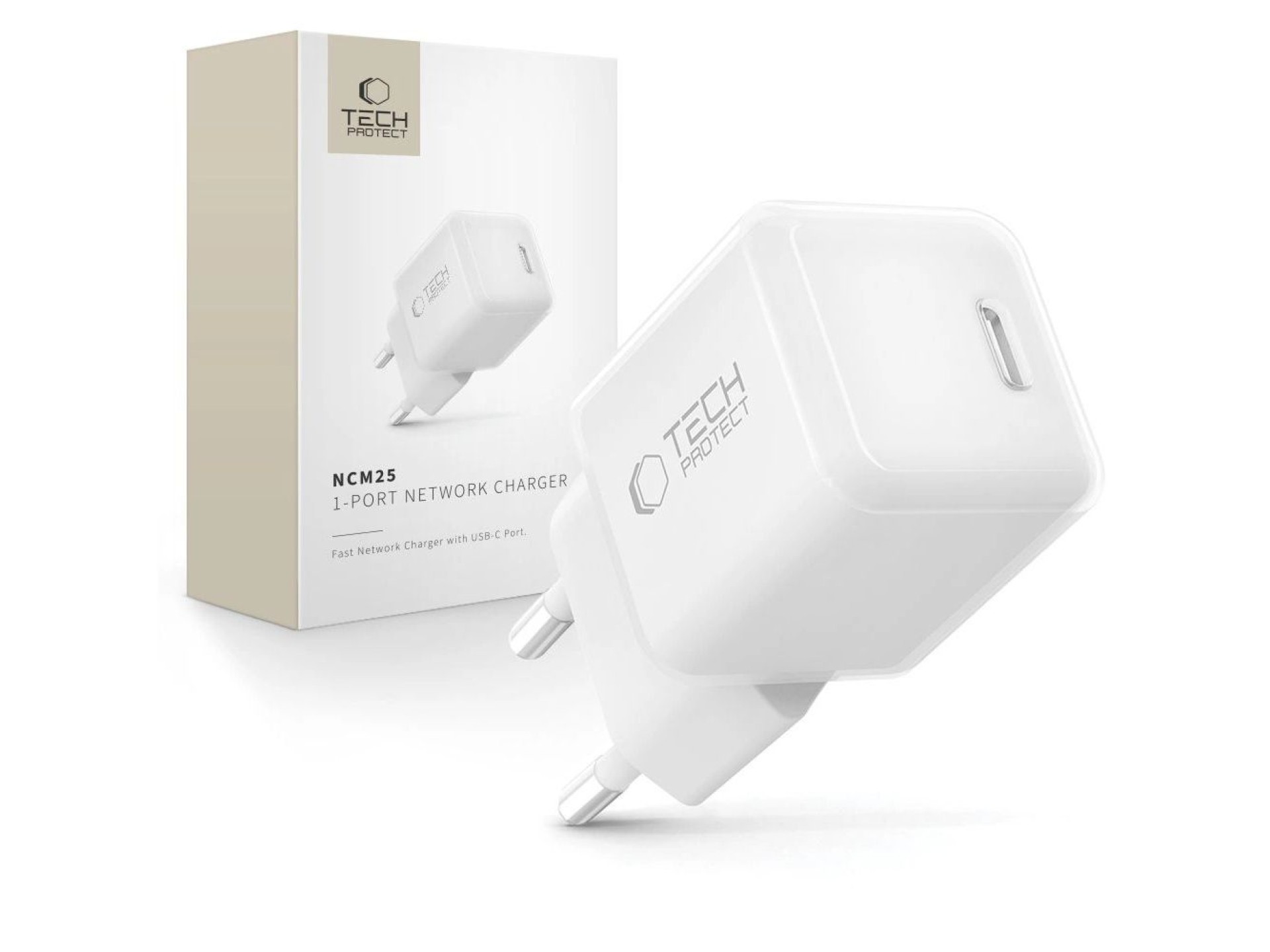 Cargador de pared Tech-Protect NCM25 USB-C PD de 25 W - Blanco