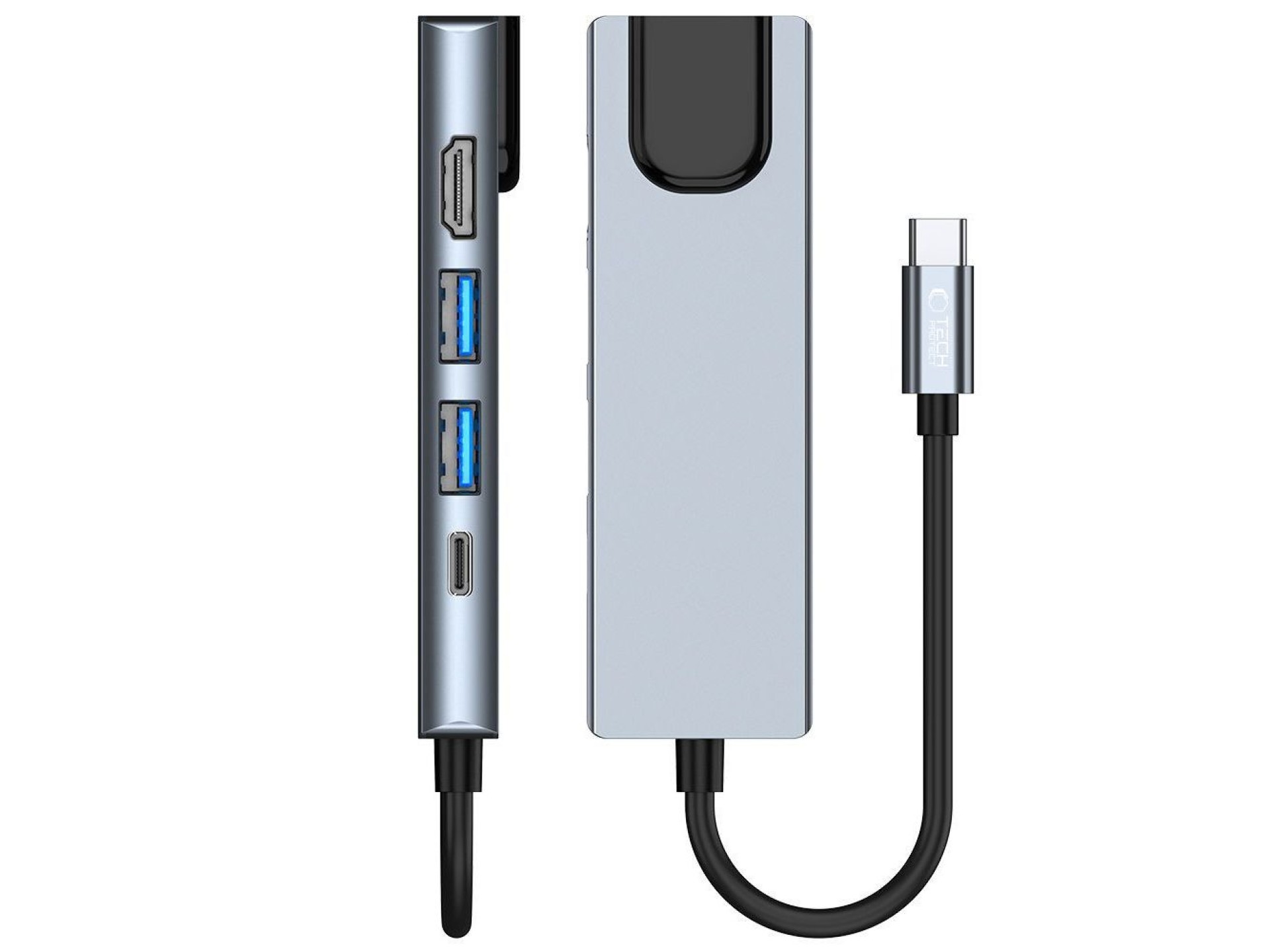 Hub Tech-Protect V3 5 em 1 USB-C - USB-A 3.0 / USB-A 2.0 / USB-C / HDMI / RJ45 - cinza