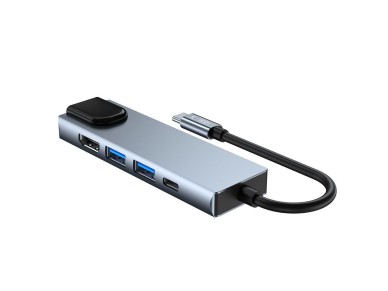 Concentrador Tech-Protect V3 5 en 1 USB-C - USB-A 3.0 / USB-A 2.0 / USB-C / HDMI / RJ45 - gris