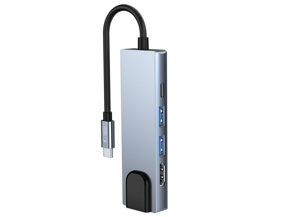 Hub Tech-Protect V3 5 em 1 USB-C - USB-A 3.0 / USB-A 2.0 / USB-C / HDMI / RJ45 - cinza
