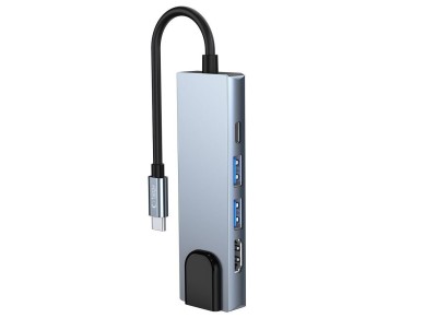 Concentrador Tech-Protect V3 5 en 1 USB-C - USB-A 3.0 / USB-A 2.0 / USB-C / HDMI / RJ45 - gris