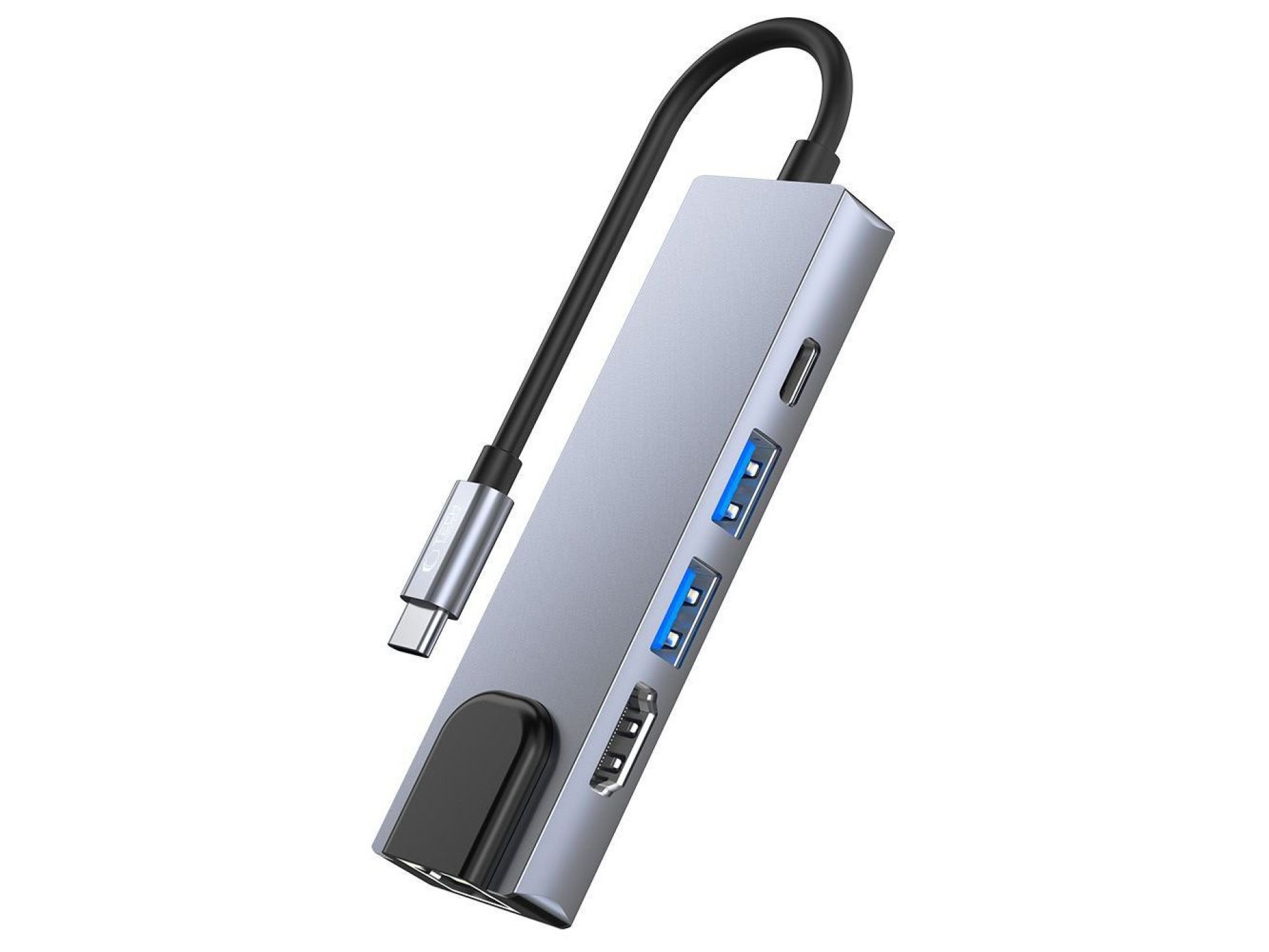 Hub Tech-Protect V3 5 em 1 USB-C - USB-A 3.0 / USB-A 2.0 / USB-C / HDMI / RJ45 - cinza