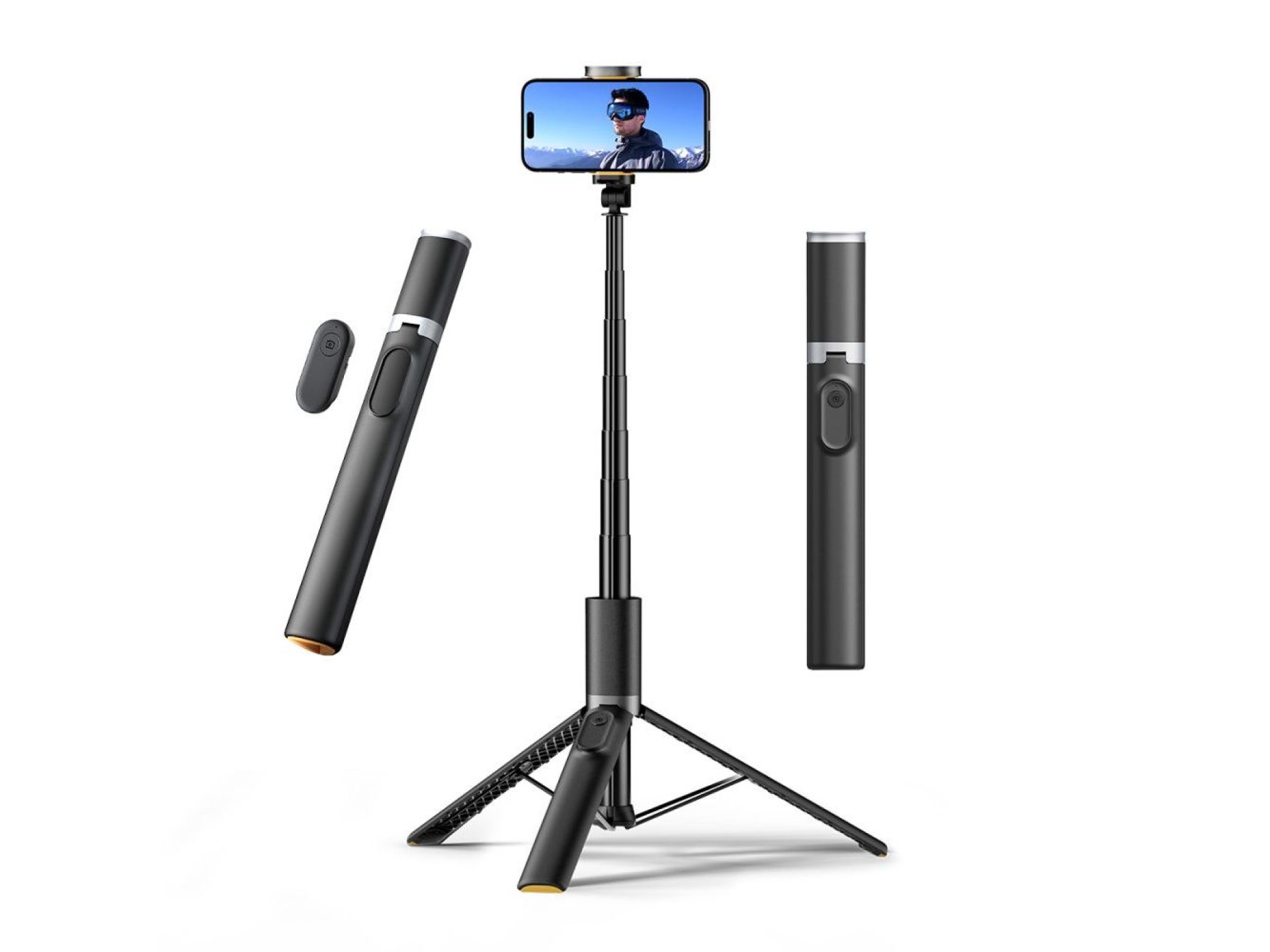 Bastão de selfie Tech-Protect L08S com Bluetooth, controle remoto e tripé de até 141 cm - Preto