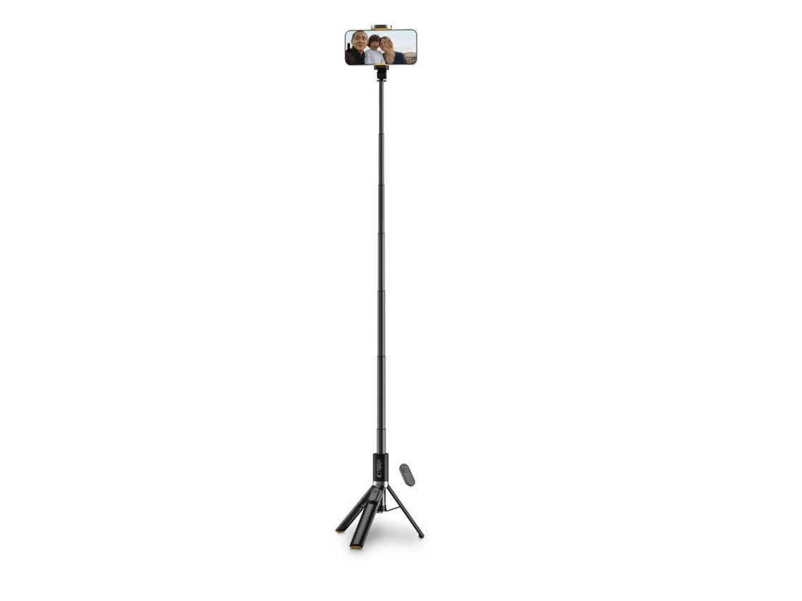 Bastão de selfie Tech-Protect L08S com Bluetooth, controle remoto e tripé de até 141 cm - Preto