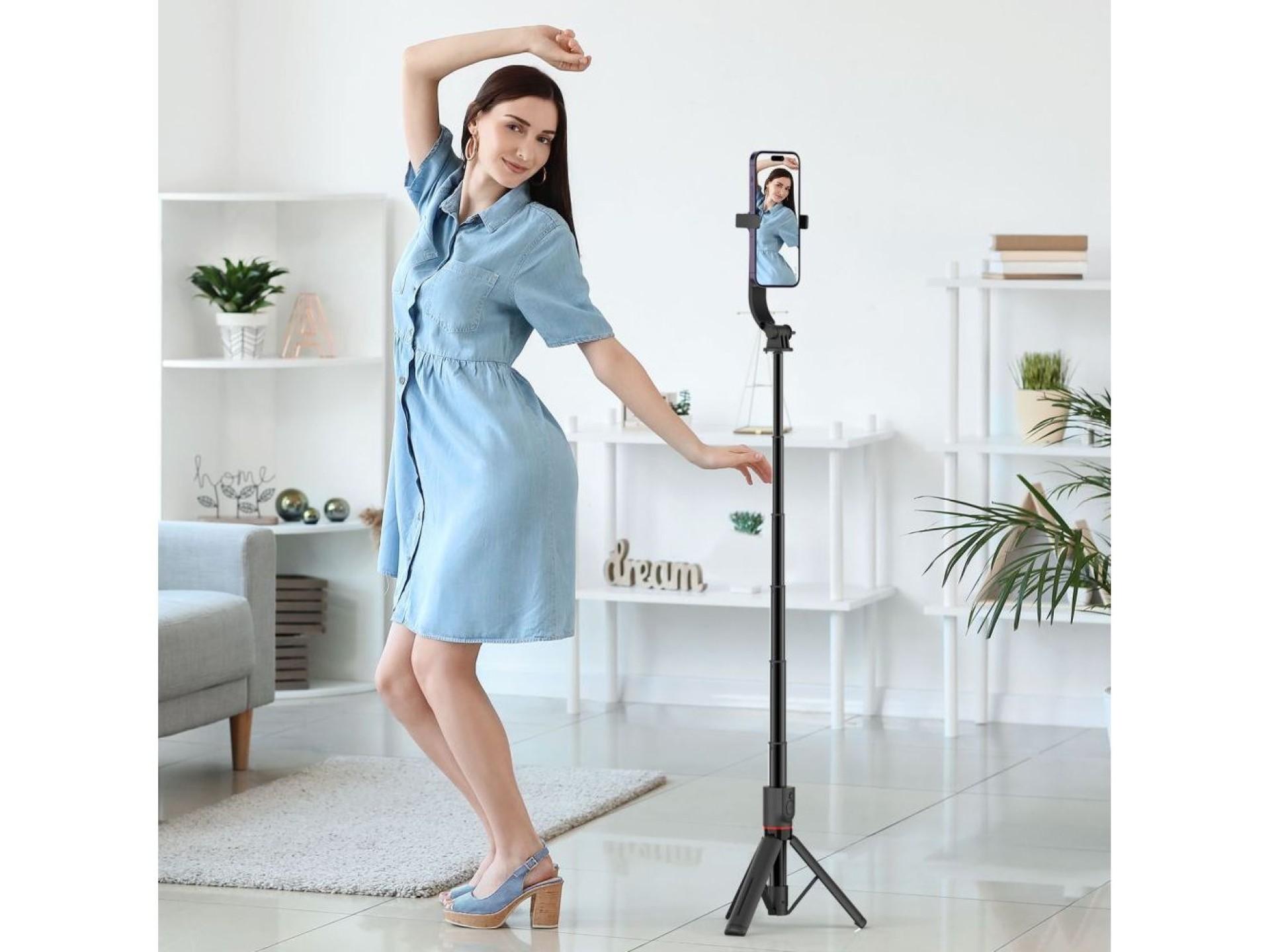 Bastão de selfie Bluetooth Tech-Protect L04S com tripé, alcance de até 95 cm e rotação de 360° - Pre