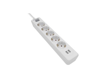 Base m�ltipla 5 bases schuko, interruptor, 2 portas usb tipo a, cabo de 2 m, 16 a 230 v~, branca