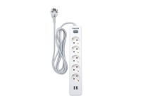 5-socket schuko power strip with switch + 2 usb a ports, 2m cable, 16a 230v~, white 5-socket schuko power strip with switch + 2 usb a ports, 2m cable, 16a 230v~, white