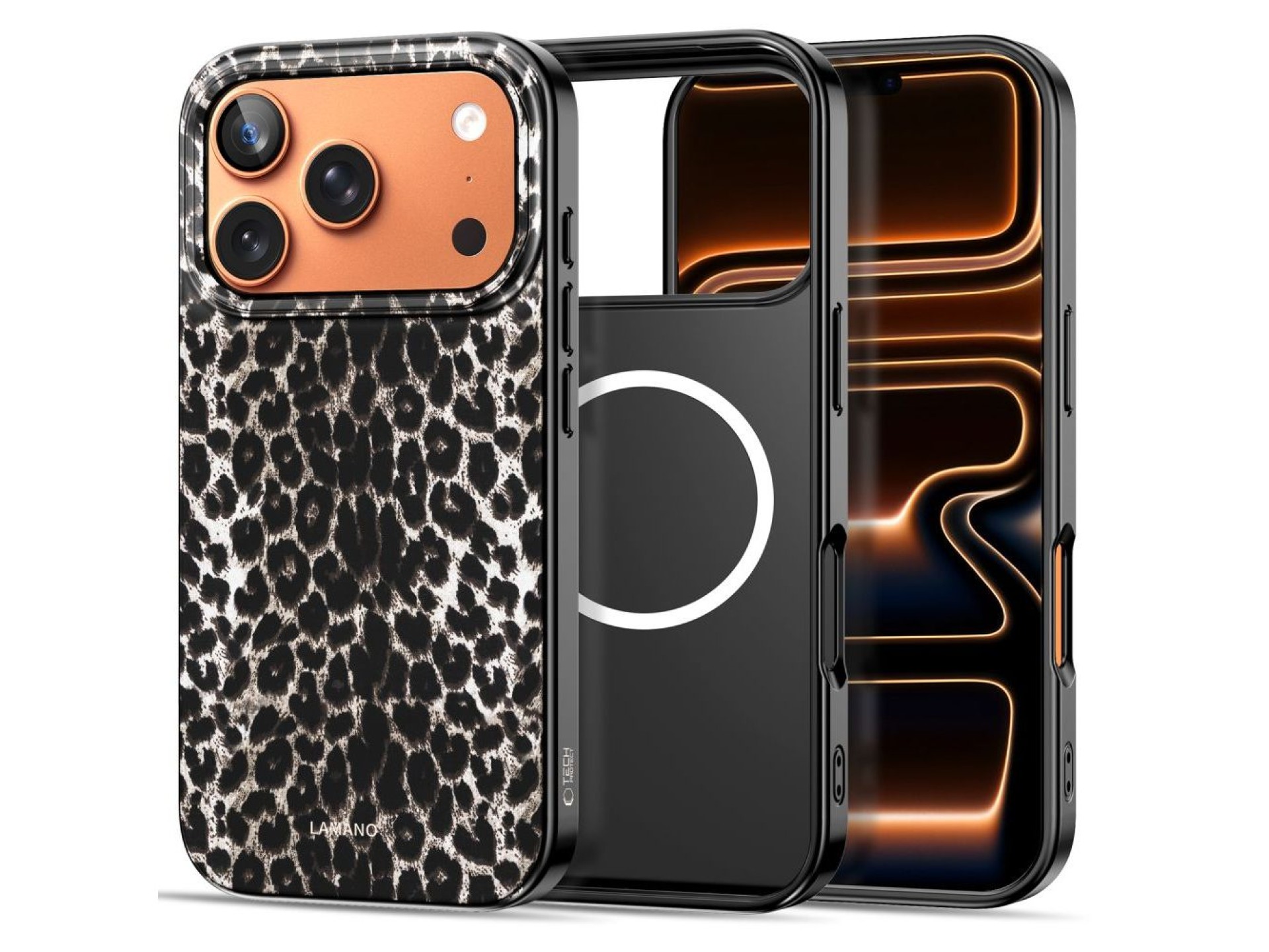 Capa Tech-Protect Lamano MagSafe para iPhone 17 Pro Max - preta e marrom