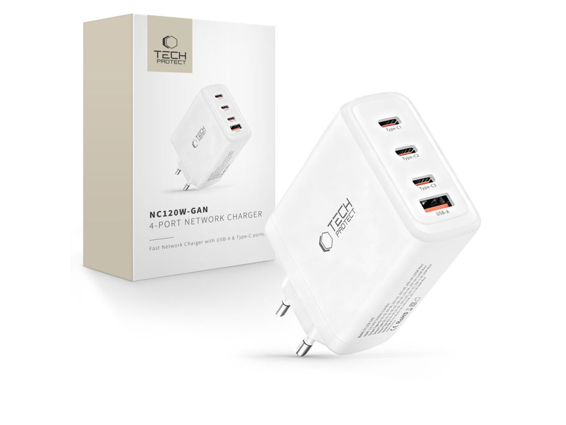 Tech-Protect NC120W-GAN 4-Port 120W Wall Charger - White
