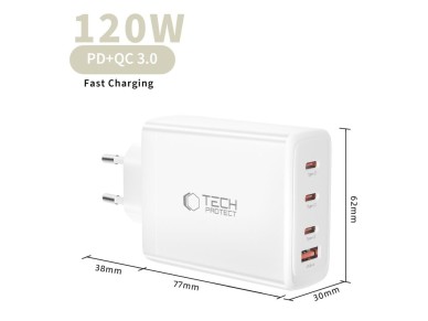 Tech-Protect NC120W-GAN 4-Port 120W Wall Charger - White Tech-Protect NC120W-GAN 4-Port 120W Wall Charger - White
