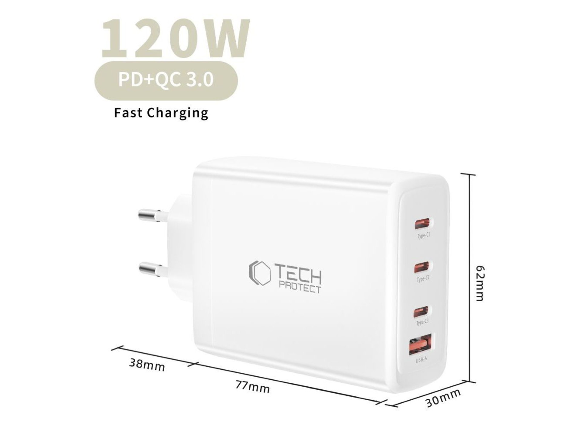 Tech-Protect NC120W-GAN 4-Port 120W Wall Charger - White
