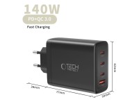 Cargador de pared Tech-Protect NC140W-GAN de 4 puertos y 140 W - Negro Cargador de pared Tech-Protect NC140W-GAN de 4 puertos y 140 W - Negro