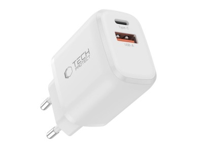 Cargador de pared Tech-Protect NCA45W-GAN de 2 puertos USB-C/USB-A de 45 W - Blanco Cargador de pared Tech-Protect NCA45W-GAN de 2 puertos USB-C/USB-A de 45 W - Blanco