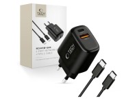 Cargador de pared Tech-Protect NCA45W-GAN de 2 puertos y 45 W con cable USB-C - Negro