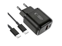 Cargador de pared Tech-Protect NCA45W-GAN de 2 puertos y 45 W con cable USB-C - Negro Cargador de pared Tech-Protect NCA45W-GAN de 2 puertos y 45 W con cable USB-C - Negro