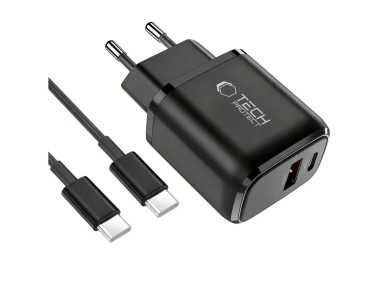 Cargador de pared Tech-Protect NCA45W-GAN de 2 puertos y 45 W con cable USB-C - Negro Cargador de pared Tech-Protect NCA45W-GAN de 2 puertos y 45 W con cable USB-C - Negro