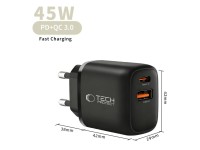 Cargador de pared Tech-Protect NCA45W-GAN de 2 puertos y 45 W con cable USB-C - Negro Cargador de pared Tech-Protect NCA45W-GAN de 2 puertos y 45 W con cable USB-C - Negro