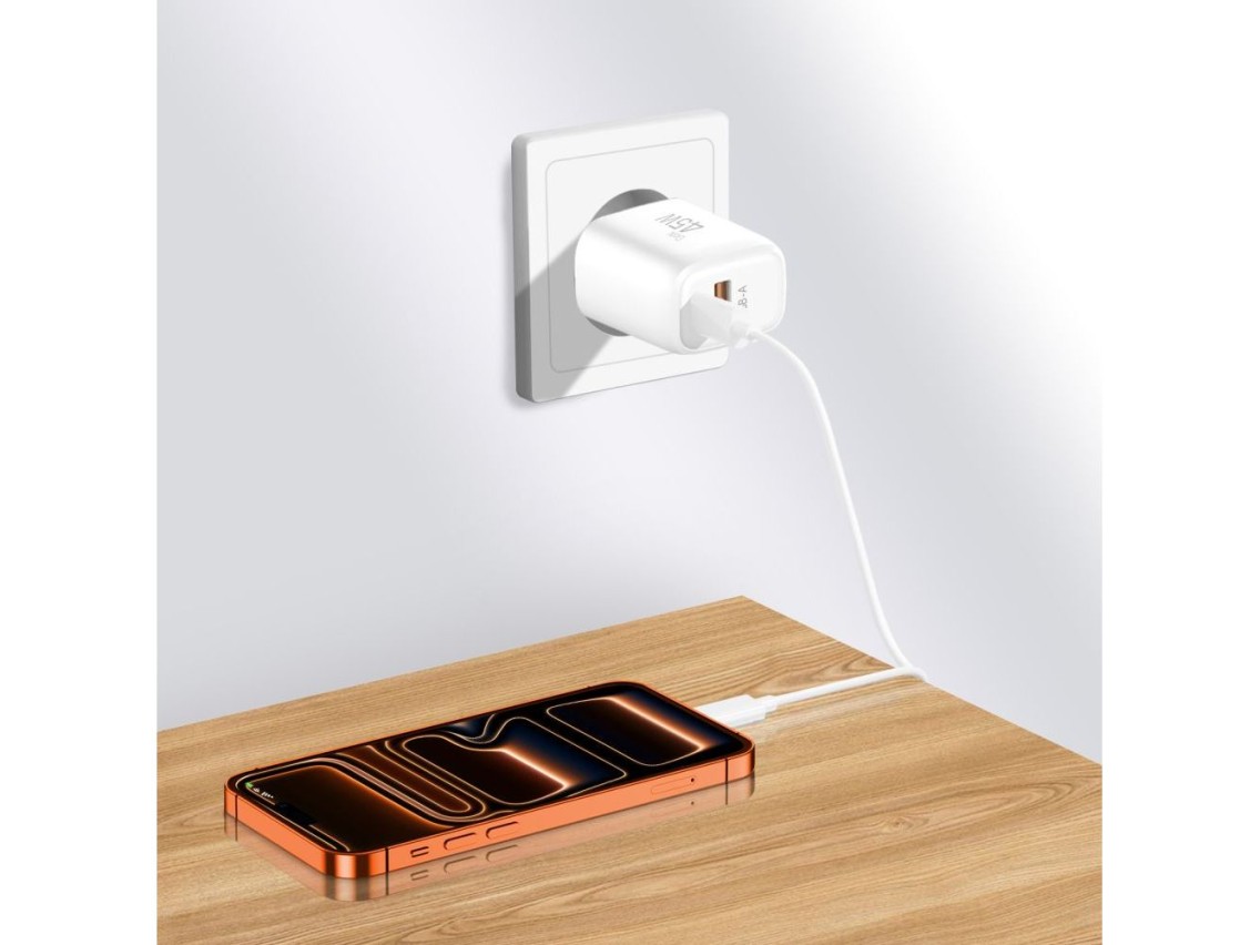 Carregador de parede Tech-Protect NCA45W-GAN de 2 portas e 45 W - Branco