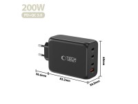 Tech-Protect NC200W-GaN 4-Port 200W Wall Charger - Black