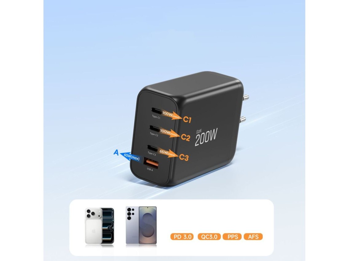 Tech-Protect NC200W-GaN 4-Port 200W Wall Charger - Black